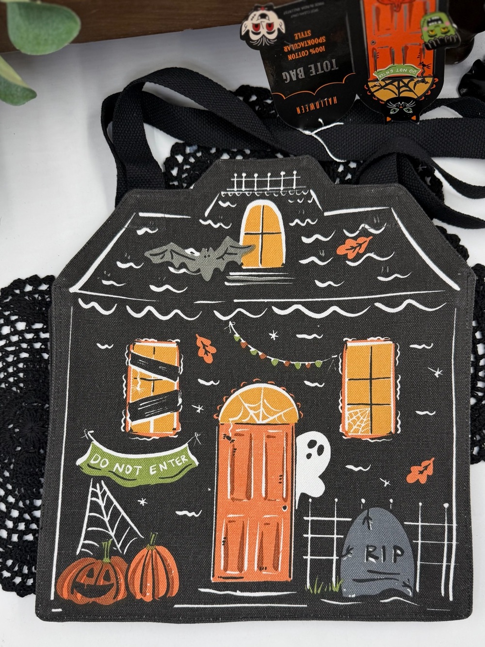 viral htf halloween rustic haunted house canvas trick or treat tote bag